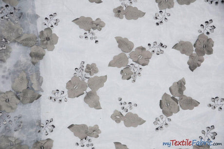 Applique Organza Polyester Fabric - Sheer Leaf Applique, Double Scallop Edge, 50/52" Wide (1 Yard)