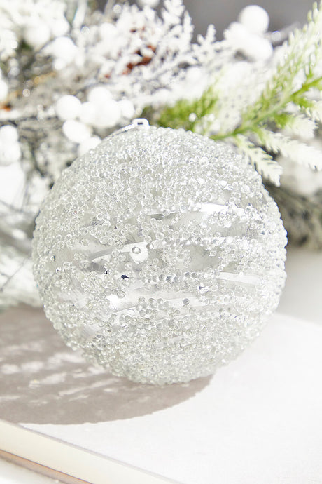4" Silver Sequin Iced Ball Ornament