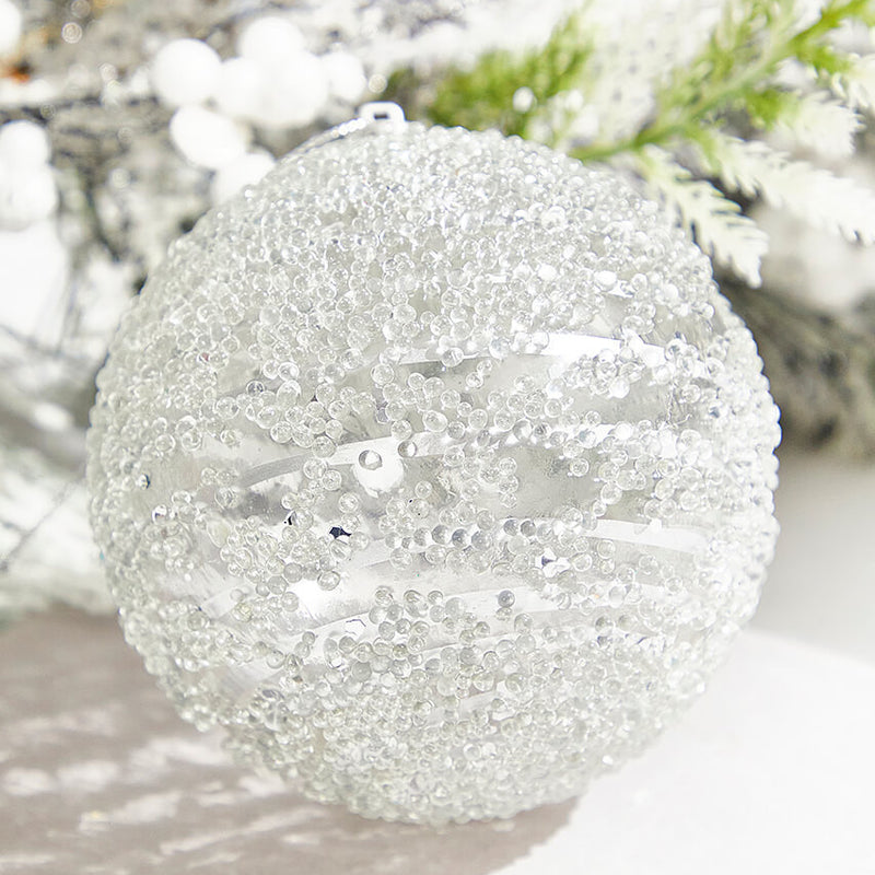 4 Inch Silver Sequin Iced Ball Christmas Ornament Decorative Hanging Ornament