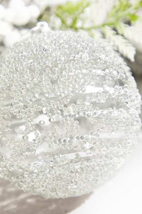 4 Inch Silver Sequin Iced Ball Christmas Ornament Decorative Hanging Ornament