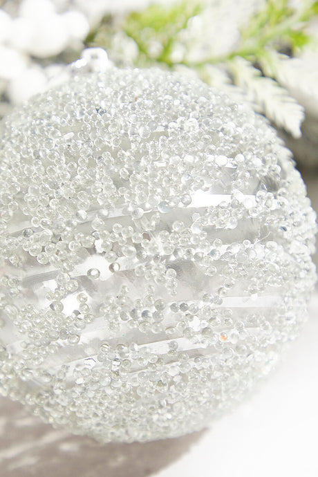 4" Silver Sequin Iced Ball Ornament