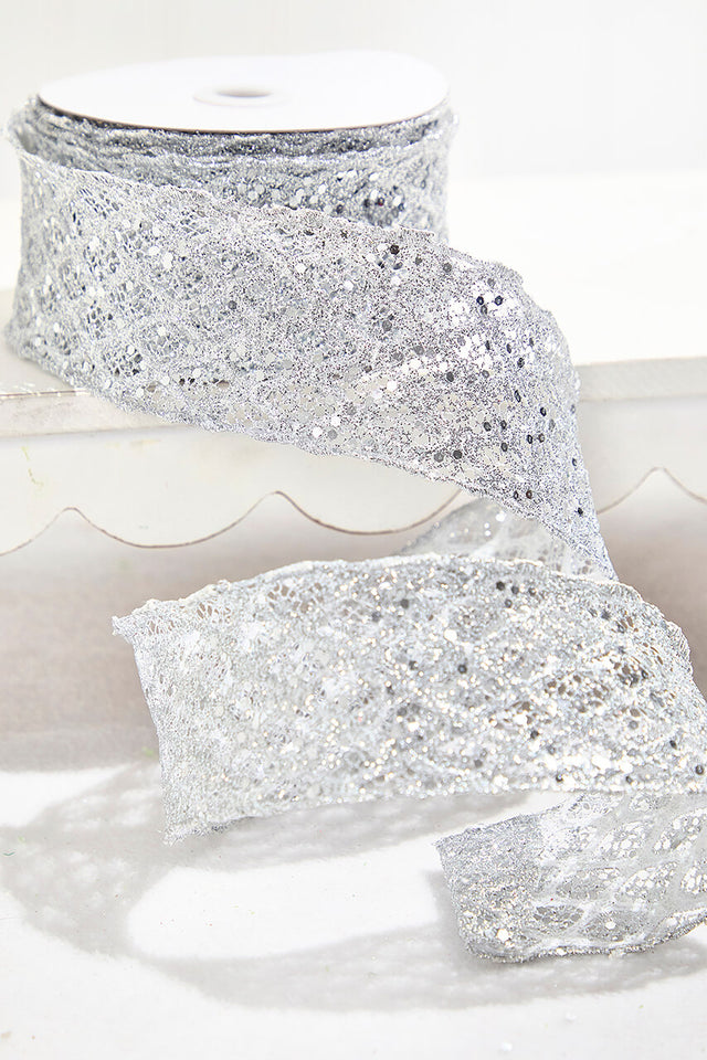 2.5" x 10 Yard Silver Wired Ribbon