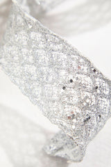 2.5 Inchi x 10 Yard Silver Wired Ribbon Glitter Christmas Holiday Decor