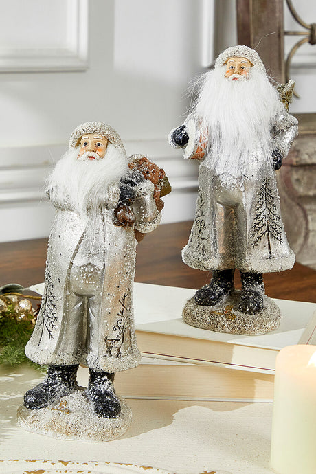 Small Resin Silver Snow Santa Figurine