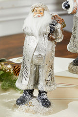 Small Resin Silver Snow Santa Figurine