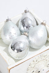 4ct Glass Drop Bright Silver & Silver Pearl with Silver Stars