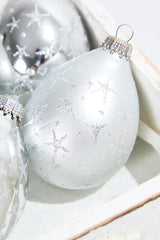 4ct Glass Drop Bright Silver & Silver Pearl with Silver Stars