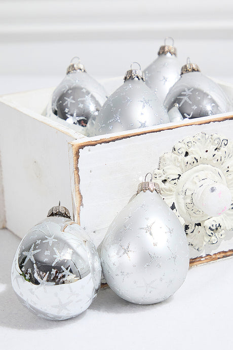 6ct Drop Bright Silver & Silver with Silver Stars
