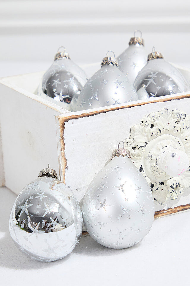 6ct Drop Bright Silver & Silver with Silver Stars
