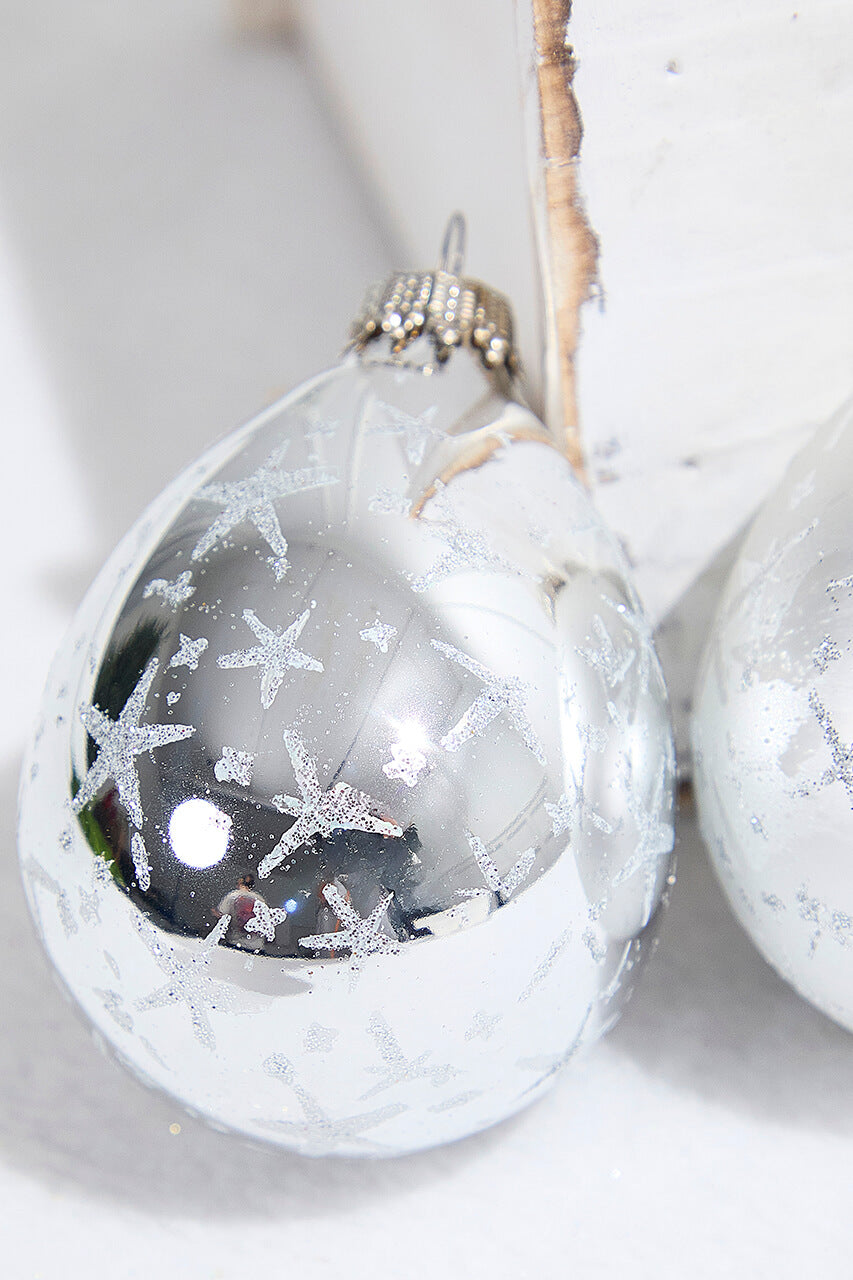 6ct Drop Bright Silver & Silver with Silver Stars