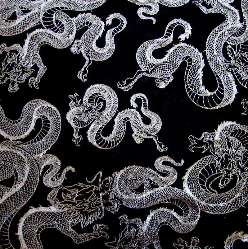 Swim Knit Silver Chinese Dragons on Black