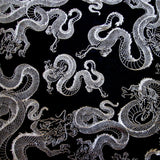 Swim Knit Silver Chinese Dragons on Black