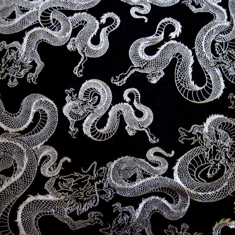 Swim Knit Silver Chinese Dragons on Black