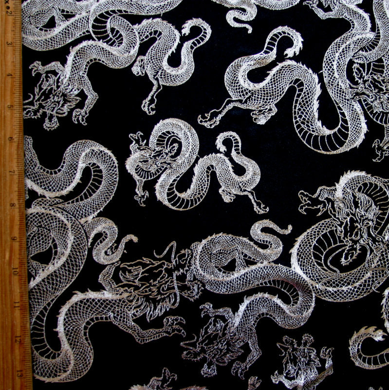 Swim Knit Silver Chinese Dragons on Black