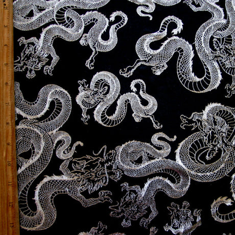 Swim Knit Silver Chinese Dragons on Black