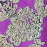 Beaded Corded Floral Lace Applique 20" x 5.5"