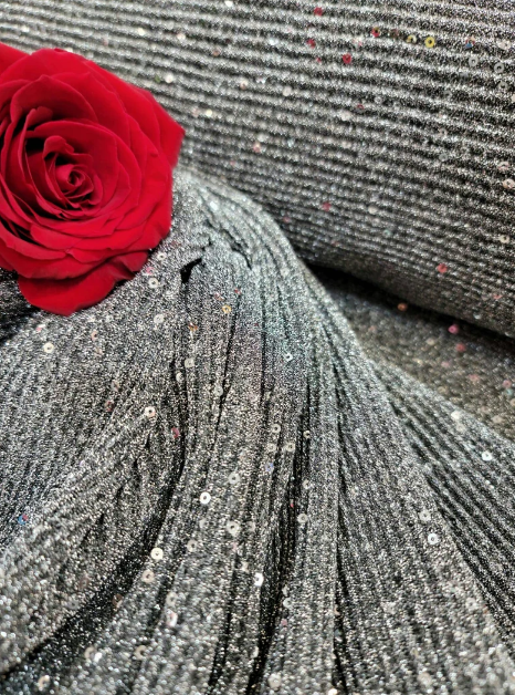 Gray Stretch Pleated Sequin Fabric