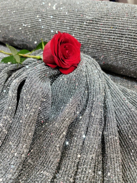 Gray Stretch Pleated Sequin Fabric