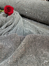 Gray Stretch Pleated Sequin Fabric