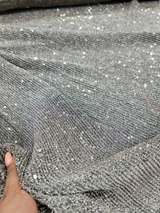 Gray Stretch Pleated Sequin Fabric
