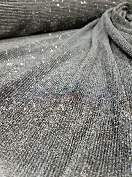 Gray Stretch Pleated Sequin Fabric