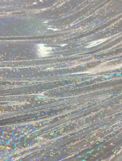 Stretch Spandex Foil Fabric Iridescent Silver