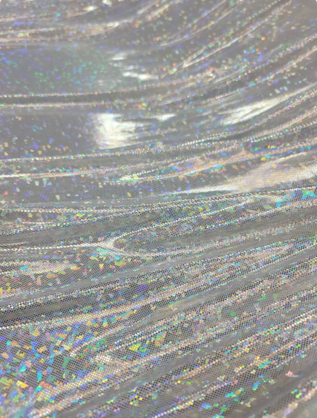 Stretch Spandex Foil Fabric Iridescent Silver