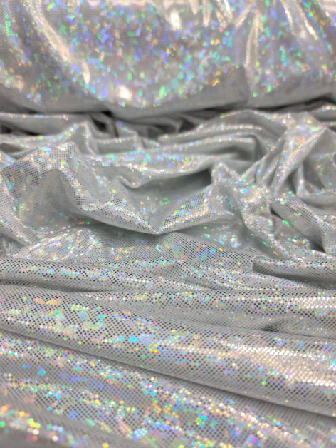 Stretch Spandex Foil Fabric Iridescent Silver