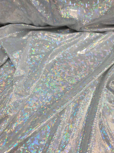 Stretch Spandex Foil Fabric Iridescent Silver