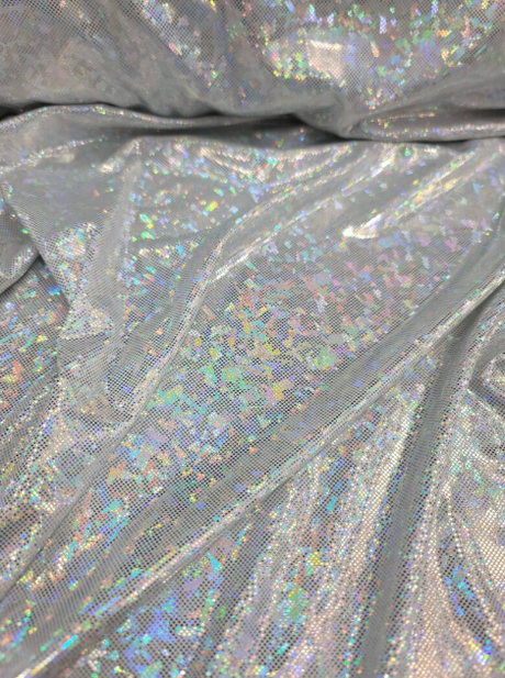 Stretch Spandex Foil Fabric Iridescent Silver