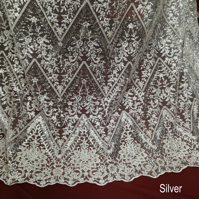 Beaded Sequined Lace Fabric 52" Wide