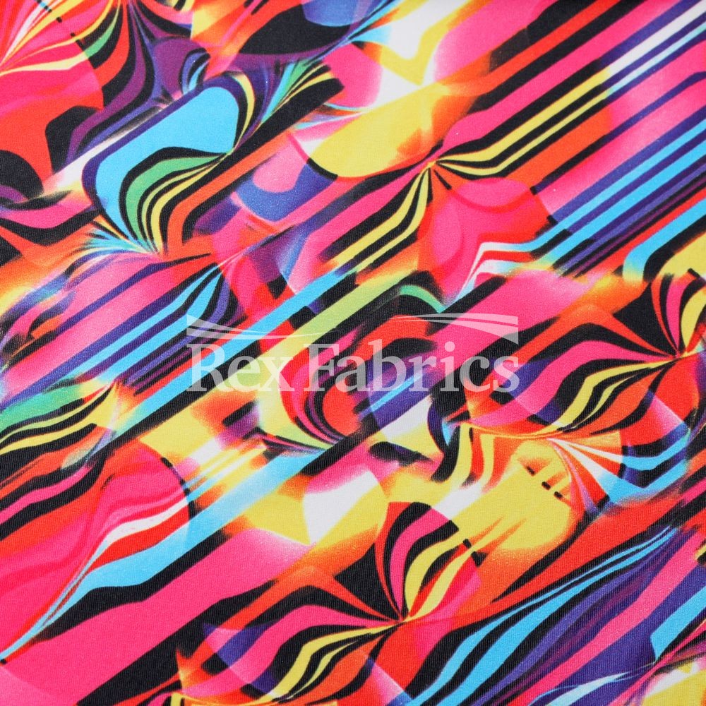 Kool Kraze Polyester Spandex Fabric - Multicolor Abstract Print, 58/60" Width (1 Yard)