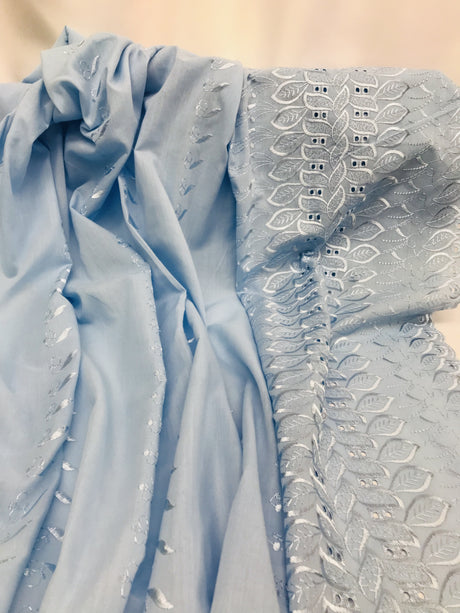 Single Border Eyelet Polyester Cotton Fabric - Baby Blue Eyelet Border, 43/44" Width (1 Yard)