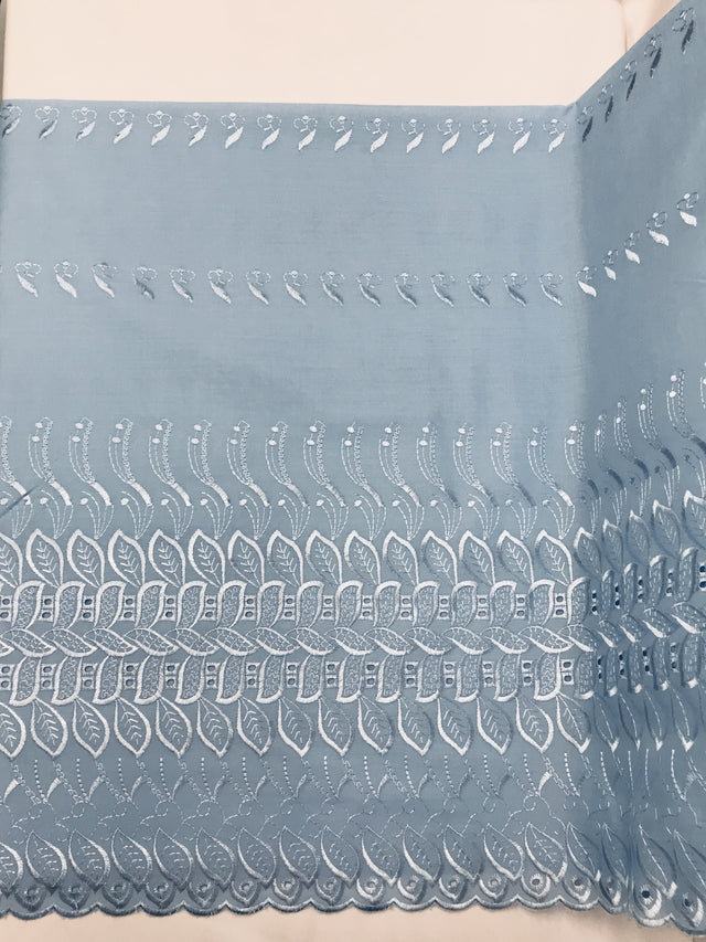Single Border Eyelet Polyester Cotton Fabric - Baby Blue Eyelet Border, 43/44" Width (1 Yard)