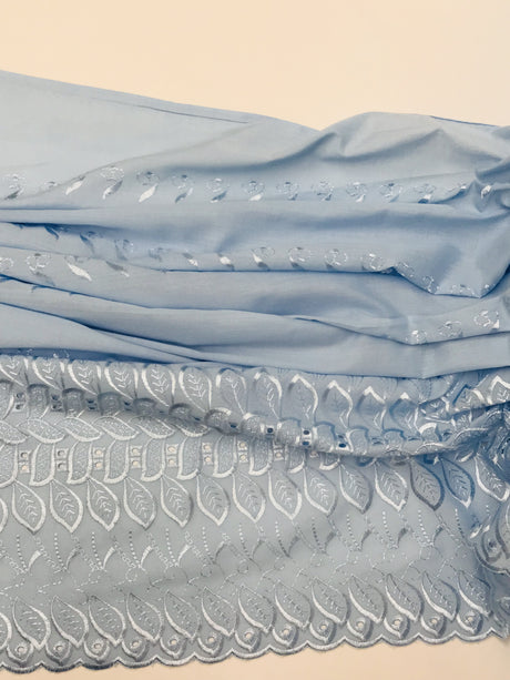 Single Border Eyelet Polyester Cotton Fabric - Baby Blue Eyelet Border, 43/44" Width (1 Yard)
