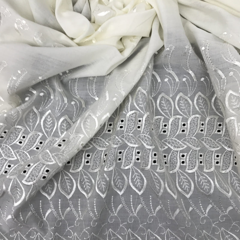 Single Border Eyelet Polyester Cotton Fabric - Ivory Embroidered Eyelet, 43/44" Width (1 Yard)