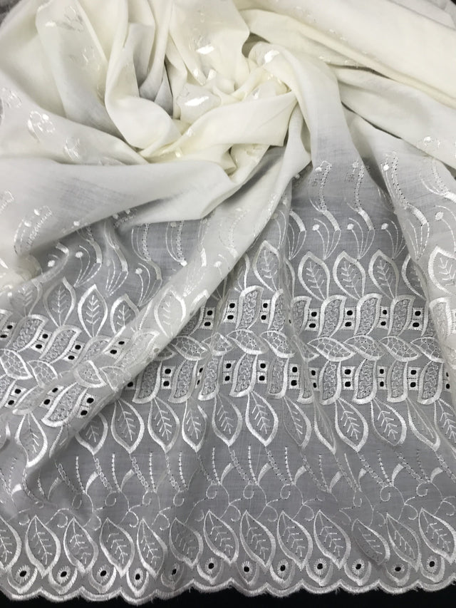 Single Border Eyelet Polyester Cotton Fabric - Ivory Embroidered Eyelet, 43/44" Width (1 Yard)