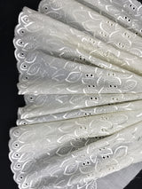 Single Border Eyelet Polyester Cotton Fabric - Ivory Embroidered Eyelet, 43/44" Width (1 Yard)