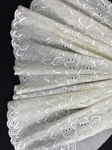 Single Border Eyelet Polyester Cotton Fabric - Ivory Embroidered Eyelet, 43/44" Width (1 Yard)