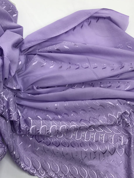 Single Border Eyelet Polyester Cotton Fabric - Lavender Embroidered Eyelet, 43/44" Width (1 Yard)
