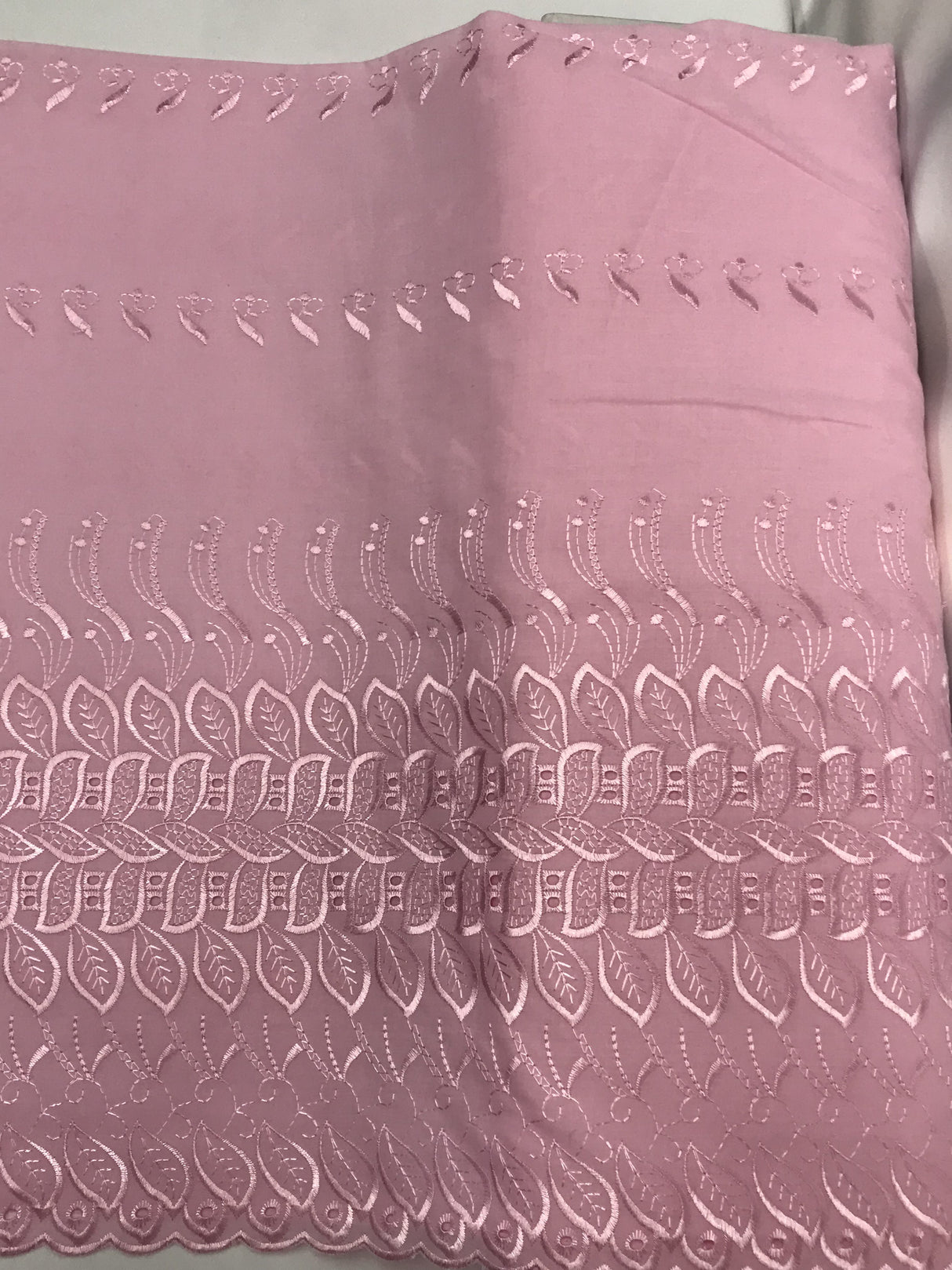 Single Border Eyelet Pink Polyester Cotton Fabric - Pink Eyelet Border, 43/44" Width (1 Yard)