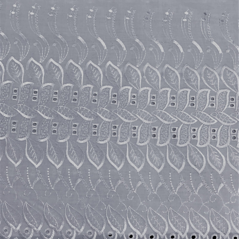 Single Border Eyelet White Polyester Cotton Fabric - White Embroider Eyelet, 43/44" Width (1 Yard)