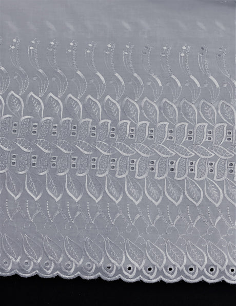 Single Border Eyelet White Polyester Cotton Fabric - White Embroider Eyelet, 43/44" Width (1 Yard)