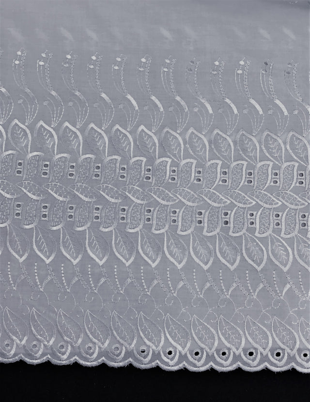 Single Border Eyelet White Polyester Cotton Fabric - White Embroider Eyelet, 43/44" Width (1 Yard)