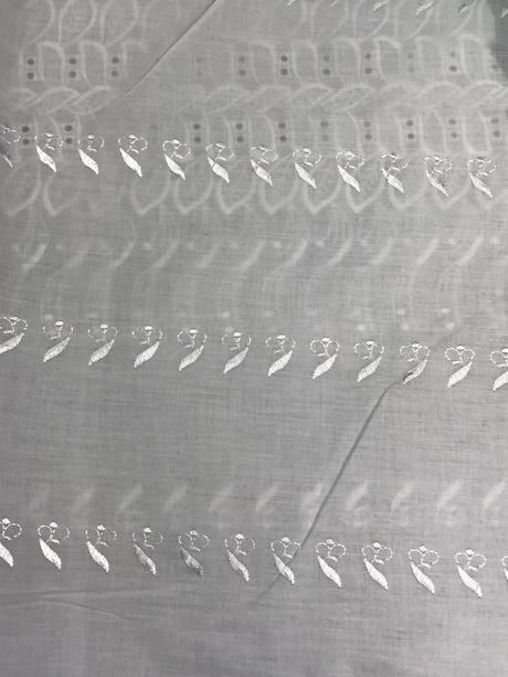 Single Border Eyelet White Polyester Cotton Fabric - White Embroider Eyelet, 43/44" Width (1 Yard)