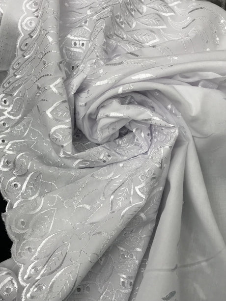 Single Border Eyelet White Polyester Cotton Fabric - White Embroider Eyelet, 43/44" Width (1 Yard)