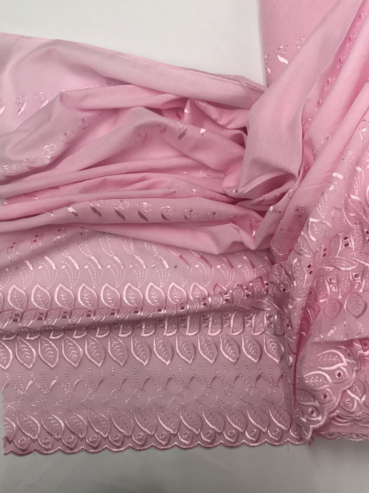 Single Border Eyelet Pink Polyester Cotton Fabric - Pink Eyelet Border, 43/44" Width (1 Yard)