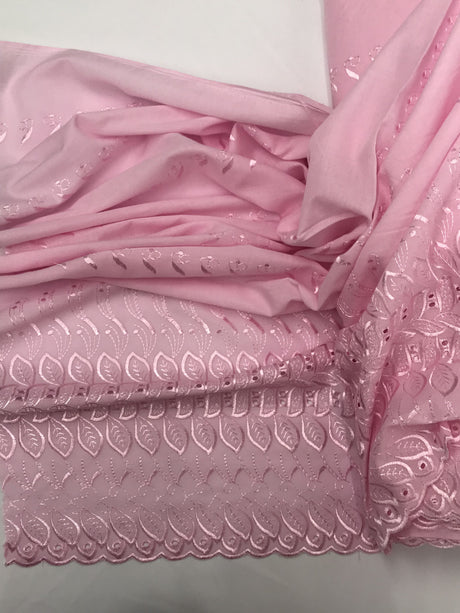 Single Border Eyelet Pink Polyester Cotton Fabric - Pink Eyelet Border, 43/44" Width (1 Yard)