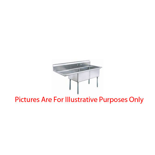 LJ1515-2L Two Compartment NSF Commercial Sink with Left Drainboard - Bowl Size 15 x 15