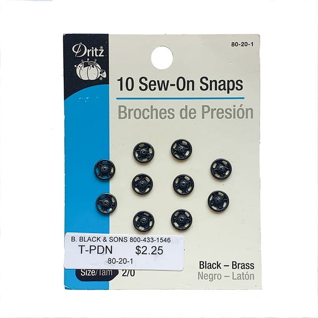 Sew-On Snaps Metal Snaps - Black, Nickel, 5/16"